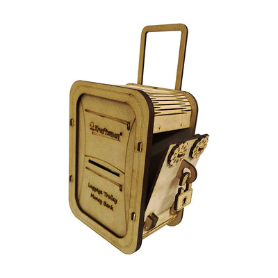 Wooden Money Safe for Kids and Adults - Luggage Trolley Style