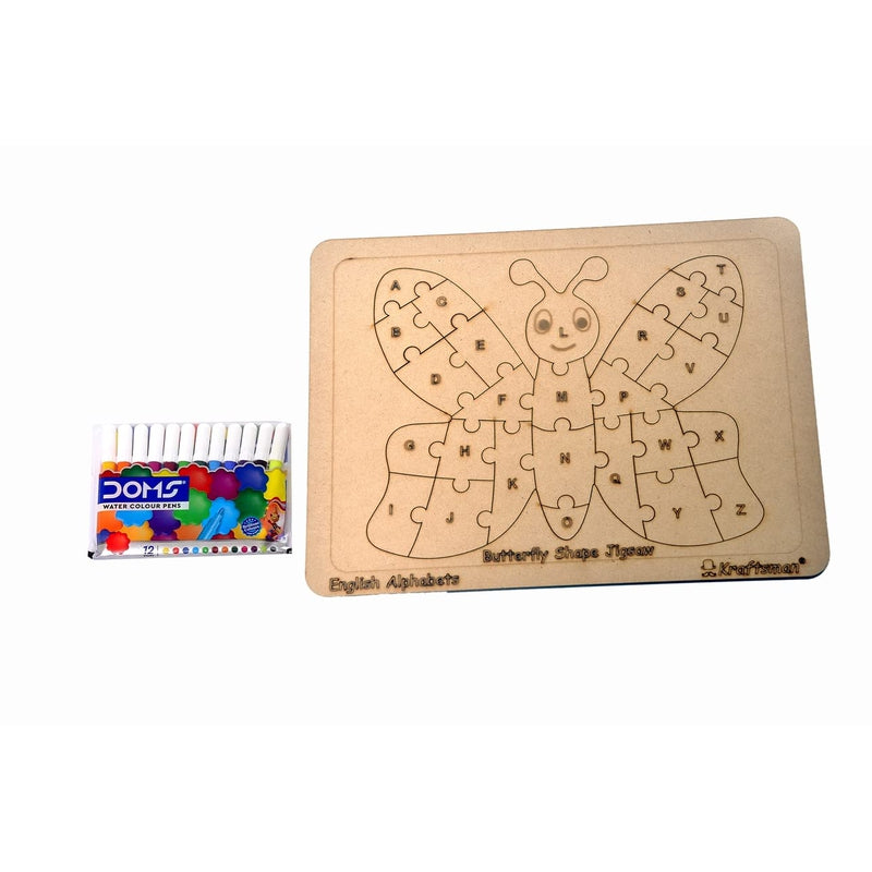 English Alphabets Wooden Jigsaw Puzzles Butterfly Shape Puzzle | Color Kit Included