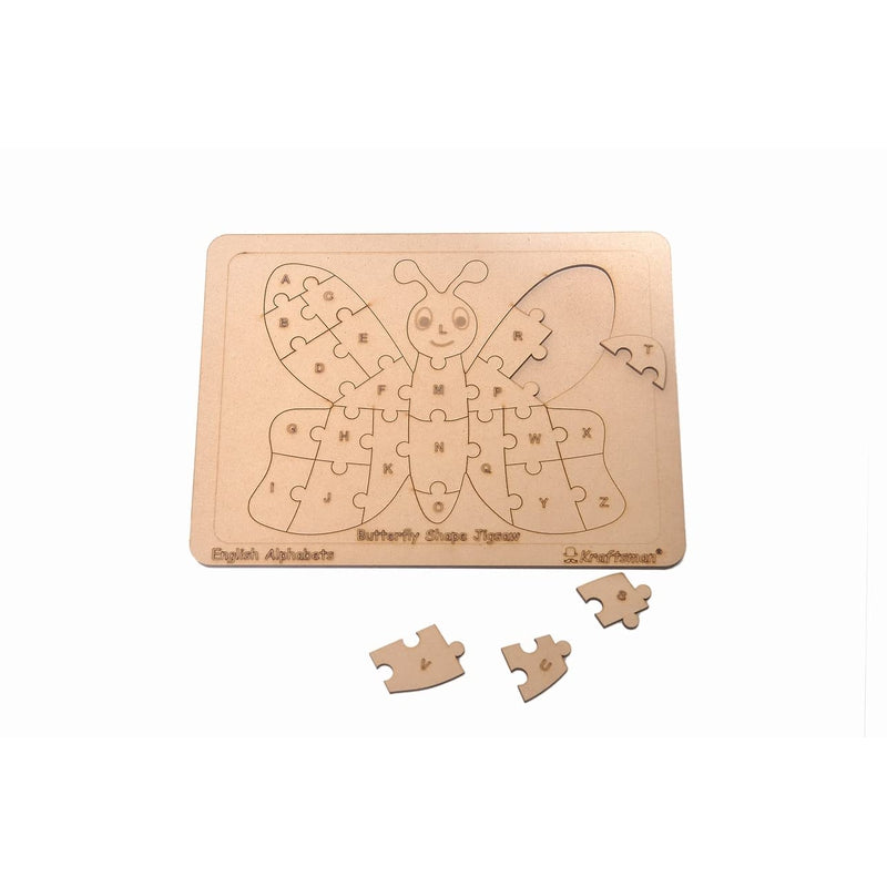 English Alphabets Wooden Jigsaw Puzzles Butterfly Shape Puzzle | Color Kit Included