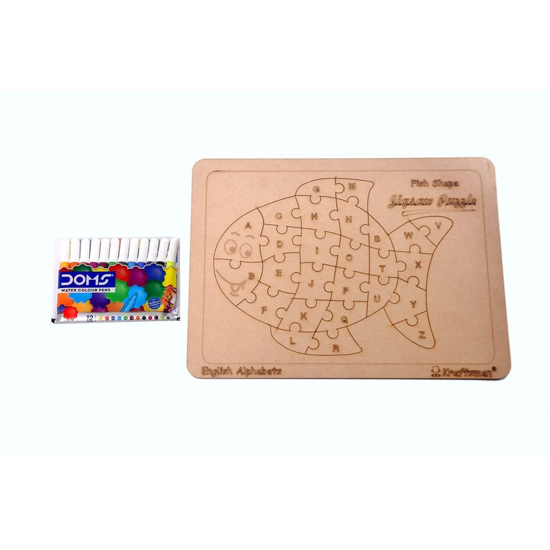 English Alphabets Wooden Jigsaw Puzzles Fish Shape Puzzle | Color Kit Included