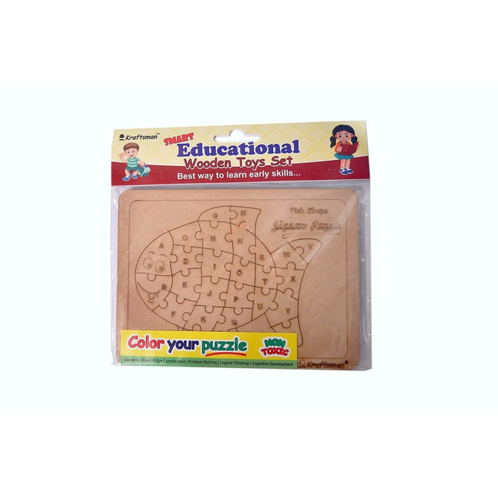 English Alphabets Wooden Jigsaw Puzzles Fish Shape Puzzle | Color Kit Included