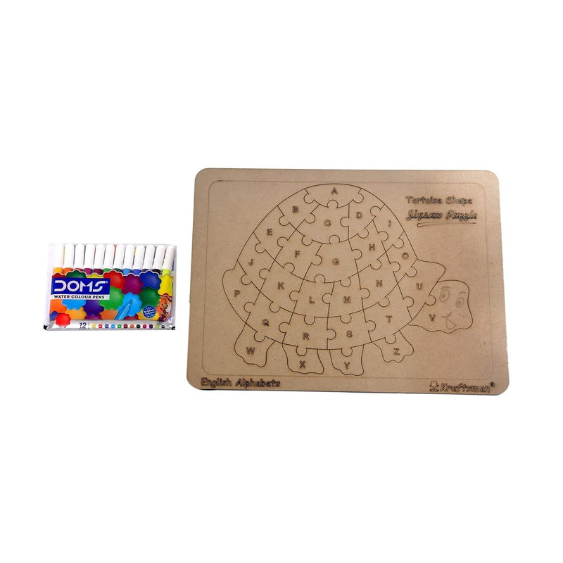 English Alphabets Wooden Jigsaw Puzzles Tortoise Shape Puzzle | Color Kit Included