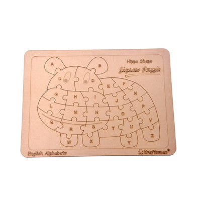 English Alphabets Wooden Jigsaw Puzzles Hippo Shape Puzzle | Color Kit Included