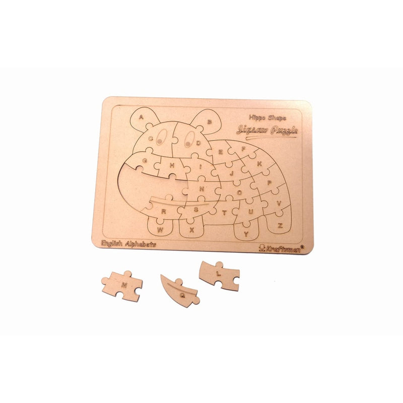 English Alphabets Wooden Jigsaw Puzzles Hippo Shape Puzzle | Color Kit Included