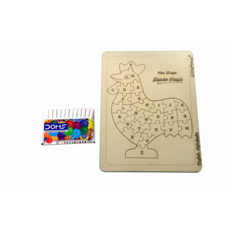 English Alphabets Wooden Jigsaw Puzzles Hen/Cock Shape Puzzle | Color Kit Included