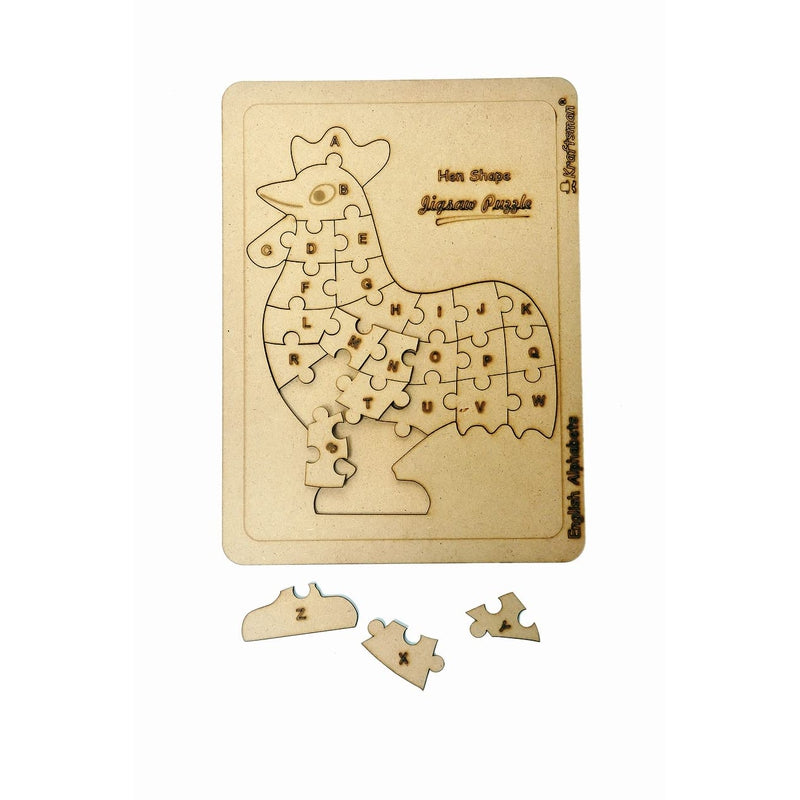 English Alphabets Wooden Jigsaw Puzzles Hen/Cock Shape Puzzle | Color Kit Included