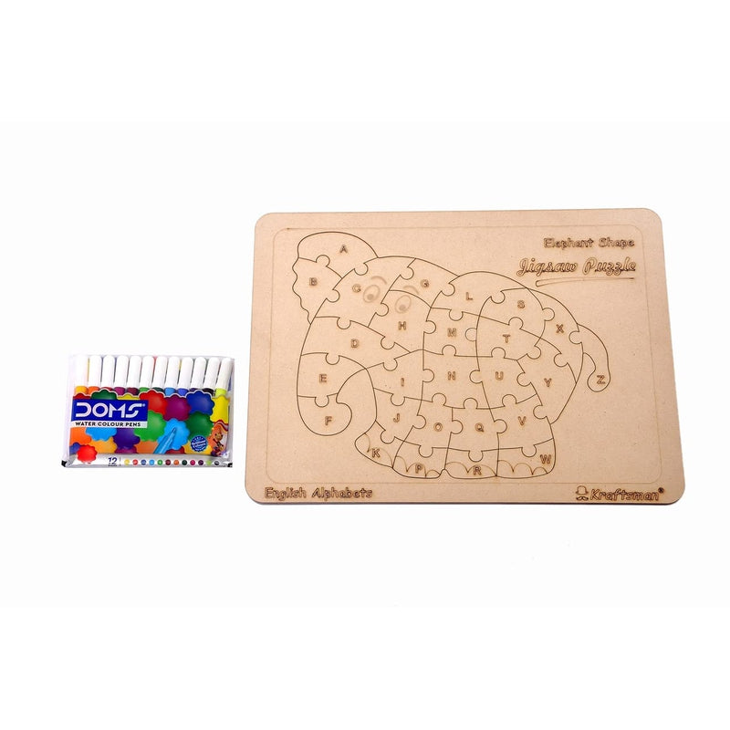 English Alphabets Wooden Jigsaw Puzzles Elephant Shape Puzzle | Color Kit Included