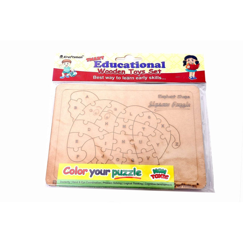 English Alphabets Wooden Jigsaw Puzzles Elephant Shape Puzzle | Color Kit Included