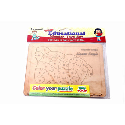 English Alphabets Wooden Jigsaw Puzzles Elephant Shape Puzzle | Color Kit Included