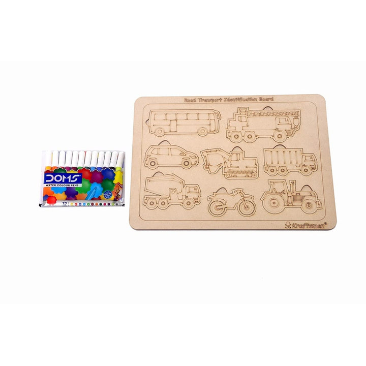 Road Transport Vehicles Identification Puzzle Board with Color Kit Included