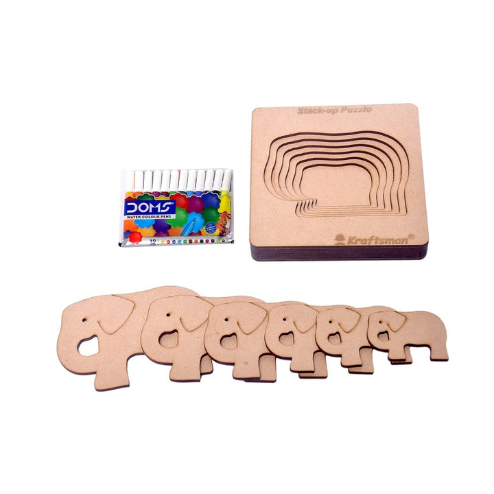 Layered Elephant Puzzle with Coloring Kit - 18 Pieces (6-9 Years)