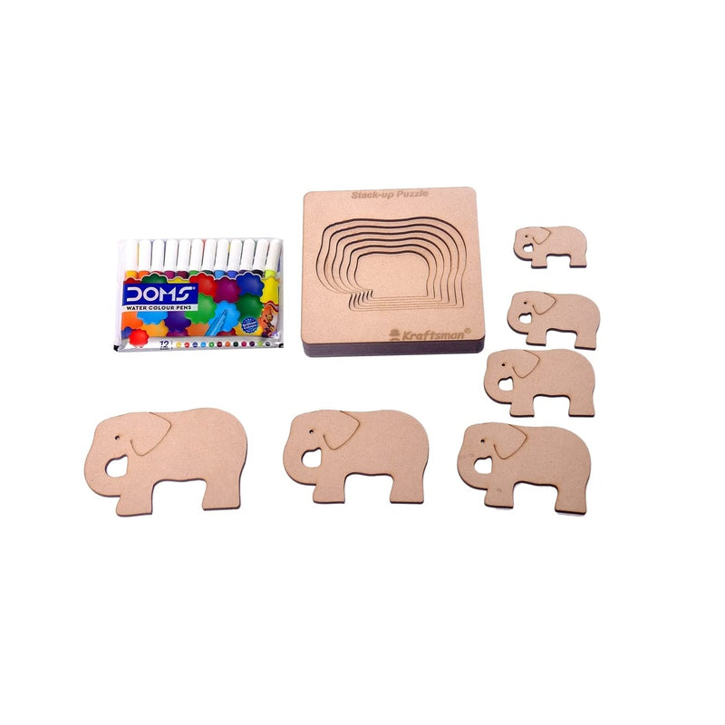 Layered Elephant Puzzle with Coloring Kit - 18 Pieces (6-9 Years)