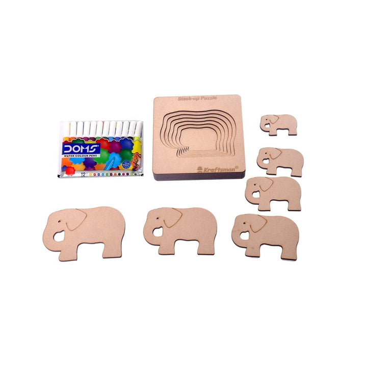 Layered Elephant Puzzle with Coloring Kit - 18 Pieces (6-9 Years)