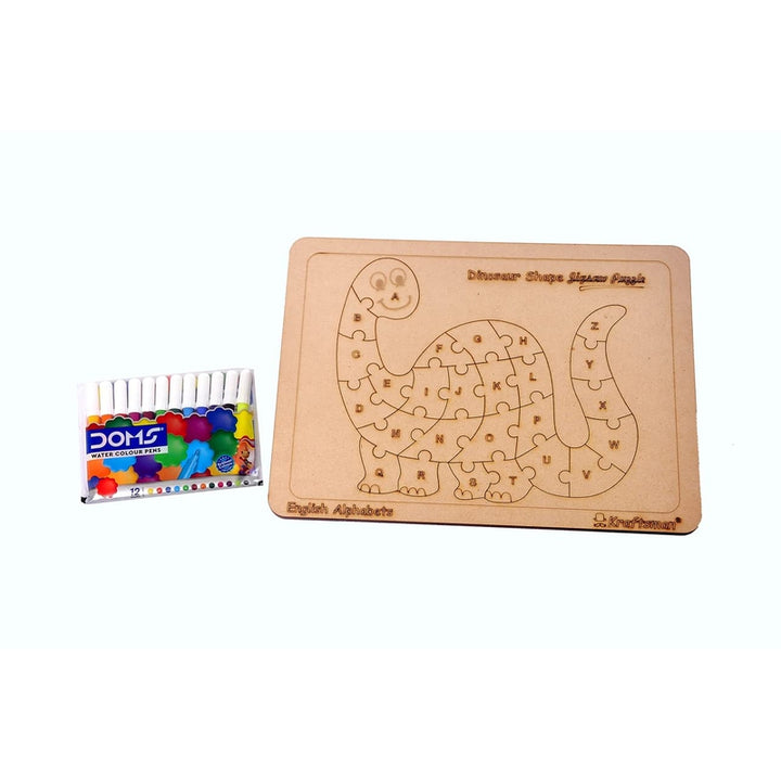 English Alphabets Wooden Jigsaw Puzzles Dinosaur Shape Puzzle | Color Kit Included