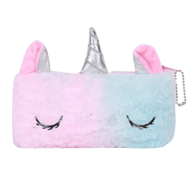 Unicorn Fur Pencil Pouch Stationery Organiser (Bluish Pink)