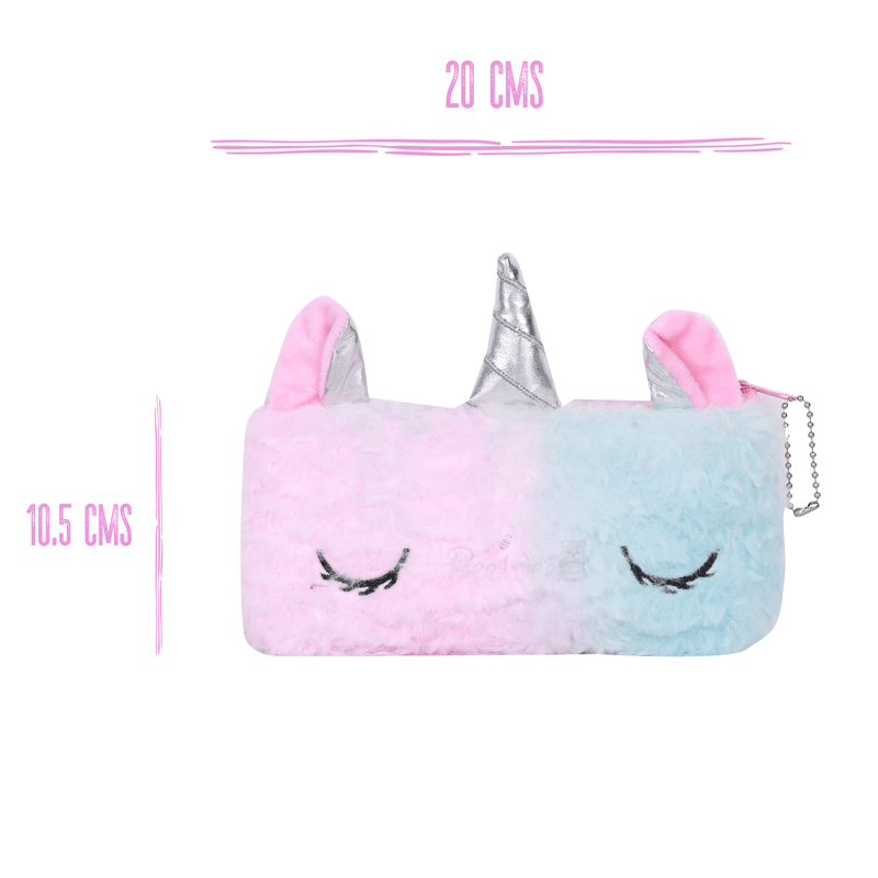 Unicorn Fur Pencil Pouch Stationery Organiser (Bluish Pink)