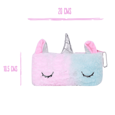 Unicorn Fur Pencil Pouch Stationery Organiser (Bluish Pink)