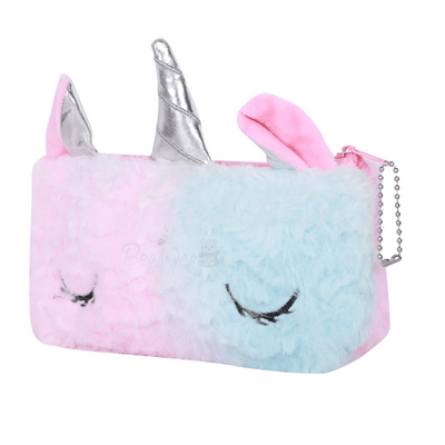 Unicorn Fur Pencil Pouch Stationery Organiser (Bluish Pink)