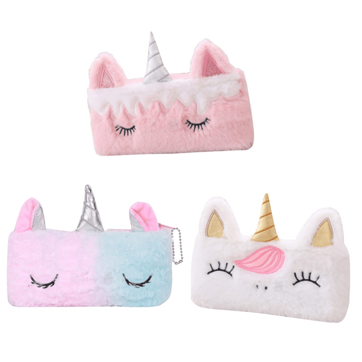 Unicorn Fur Pencil Pouch Stationery Organiser (Pink+White+Bluish Pink)