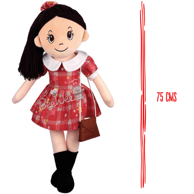 Plush Cute Super Soft Toy for Girls (Melina Doll 75 Cms, Red)