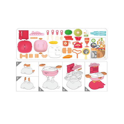 3 IN1 Kitchen Set for Kids Role Play for Girls, Foldable Backpack, School Bag, Pretend Play Toy for Kids (30 Pcs)