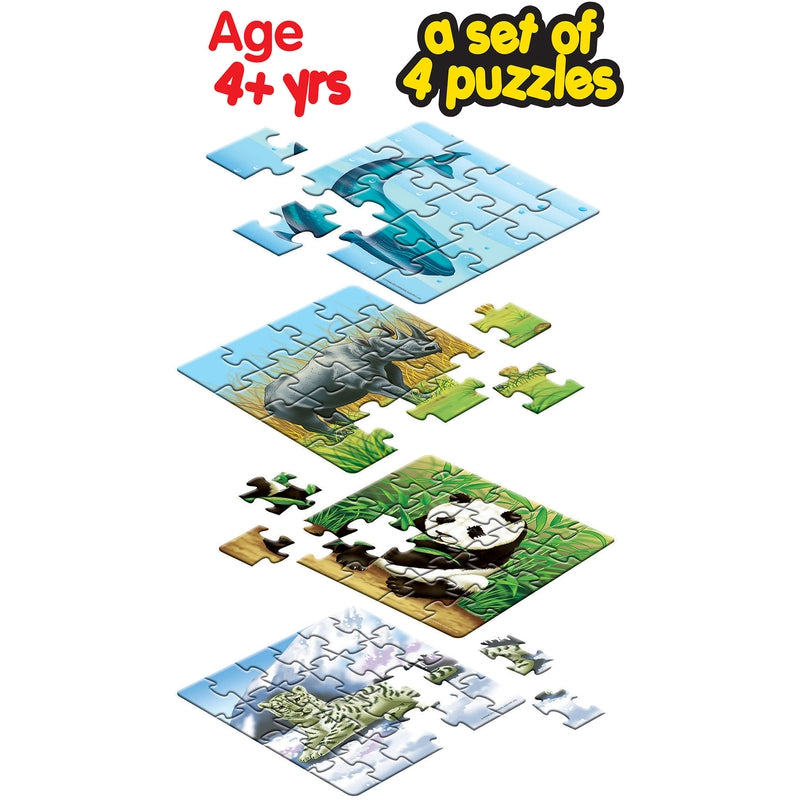 Endangered Animals - A Set of 4 Puzzles - 12, 16, 20 & 24 Pieces