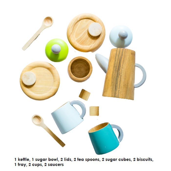 Wooden Pretend Play Tea Set (15 Pieces)