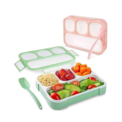 Leak Proof 4 Compartment Lunch Box Safe Food Containers with Spoon