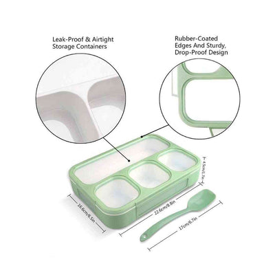 Leak Proof 4 Compartment Lunch Box Safe Food Containers with Spoon