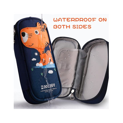 Cute Cartoon Pencil Pouch With Zipper Waterproof & Durable Compartment Large Storage Pencil Bag for Girls Boys in School - Dark Blue Tiger