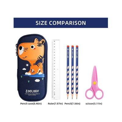 Cute Cartoon Pencil Pouch With Zipper Waterproof & Durable Compartment Large Storage Pencil Bag for Girls Boys in School - Dark Blue Tiger