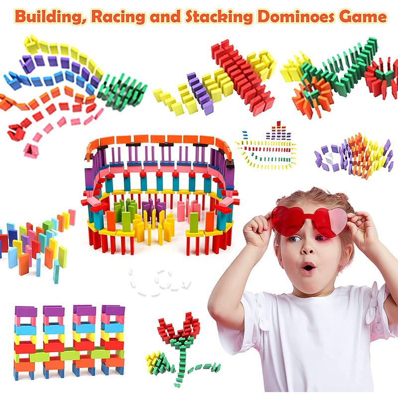 Super Domino Blocks, 12 Colors Bulk Wooden Dominoes - Building Block Tile Game  (960 Pieces)