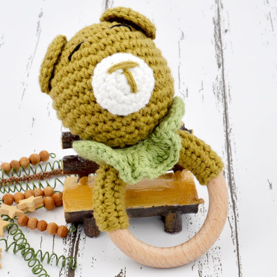 Cotton Crochet Baby Handheld Bunny Bear Rattle - Green