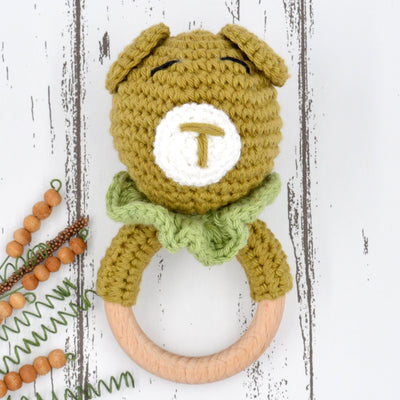 Cotton Crochet Baby Handheld Bunny Bear Rattle - Green