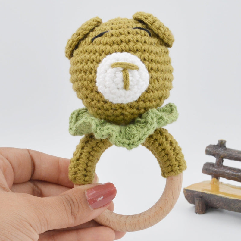 Cotton Crochet Baby Handheld Bunny Bear Rattle - Green