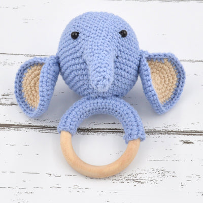 Crochet Elephant Rattle Cum Soft Toys - Blue