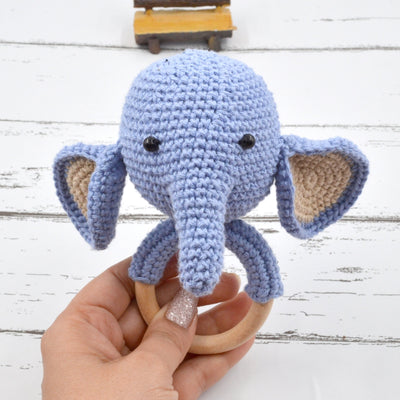 Crochet Elephant Rattle Cum Soft Toys - Blue