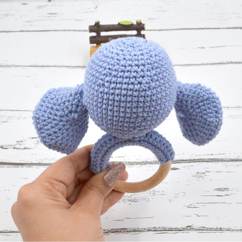 Crochet Elephant Rattle Cum Soft Toys - Blue