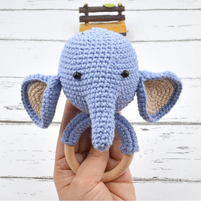 Crochet Elephant Rattle Cum Soft Toys - Blue