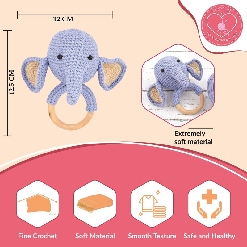 Crochet Elephant Rattle Cum Soft Toys - Blue