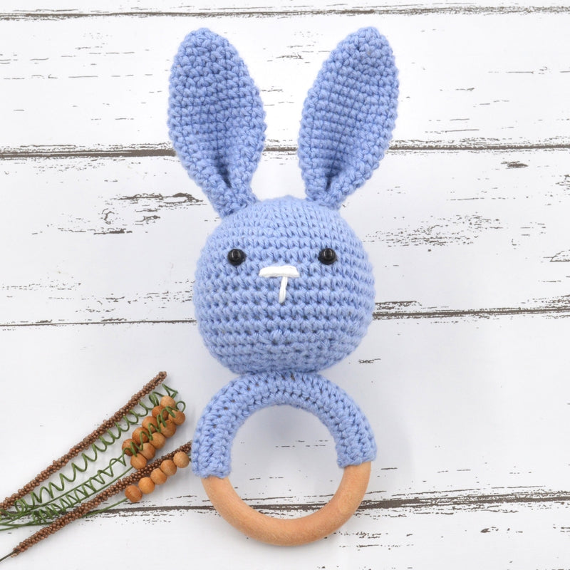 Crochet Rabbit Rattle Cum Soft Toys - Blue