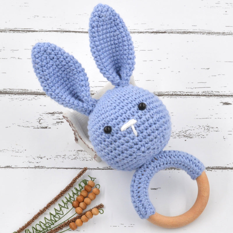 Crochet Rabbit Rattle Cum Soft Toys - Blue