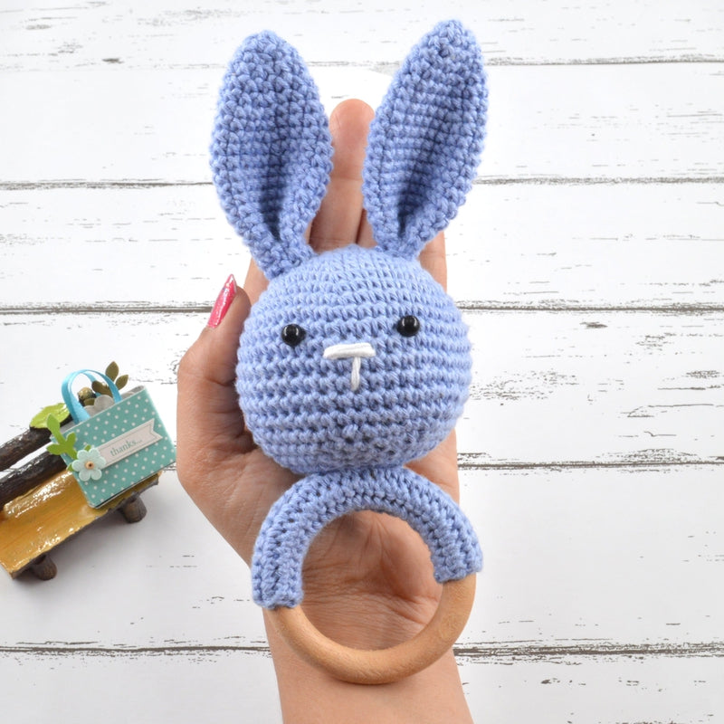 Crochet Rabbit Rattle Soft Toys (3-12 Months) | Blue