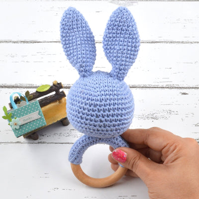 Crochet Rabbit Rattle Cum Soft Toys - Blue