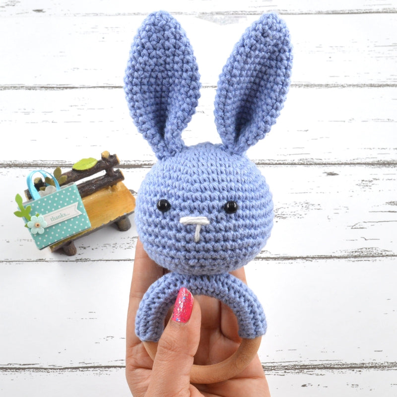 Crochet Rabbit Rattle Cum Soft Toys - Blue