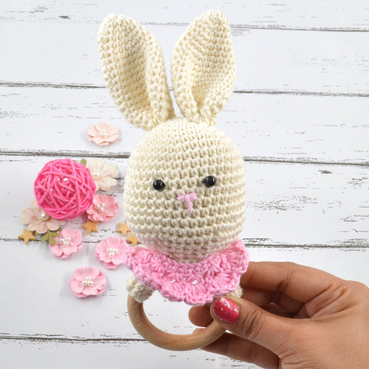 Crochet Bunny Rattle (3-12 Months) |Cream