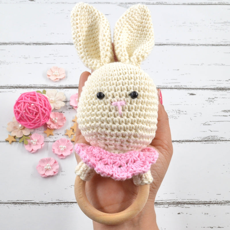 Crochet Bunny Rattle (3-12 Months) |Cream