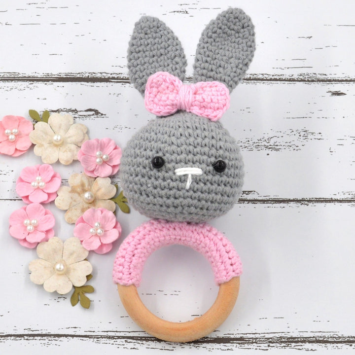 Crochet Bunny Rattle (3-12 Months) | Grey