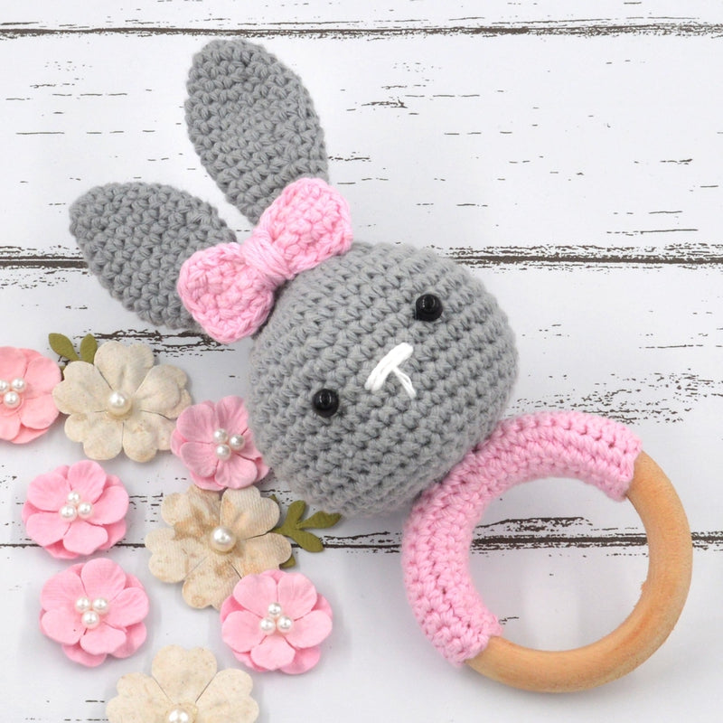 Crochet Bunny Rattle (3-12 Months) | Grey