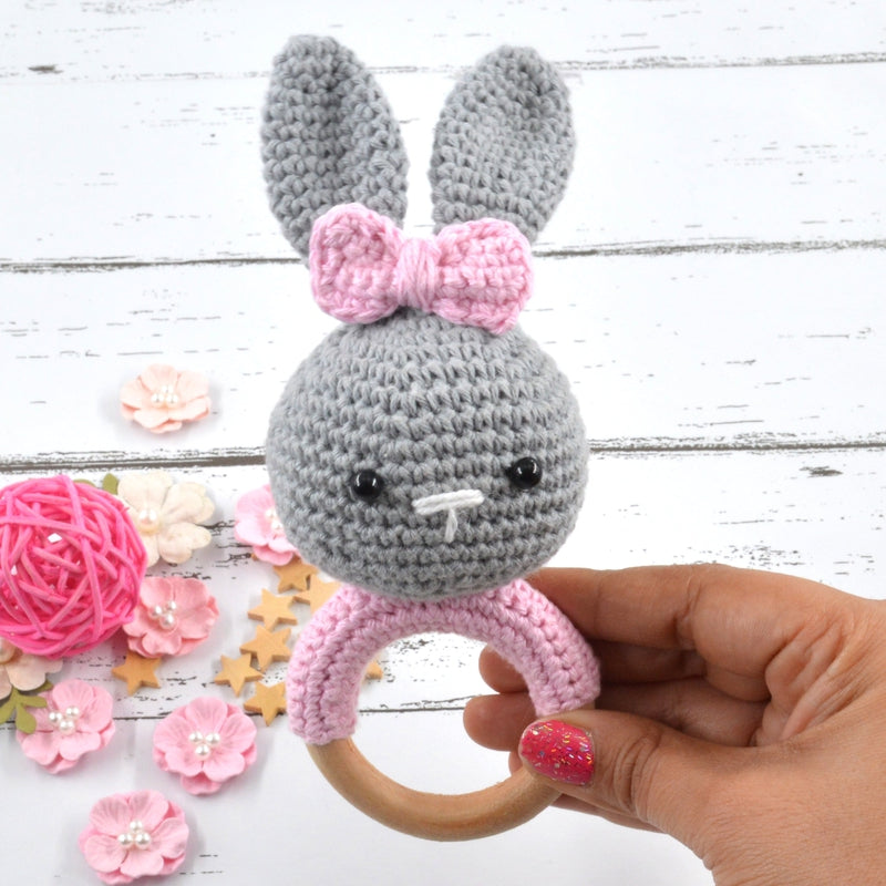 Crochet Bunny Rattle (3-12 Months) Grey - Main Image